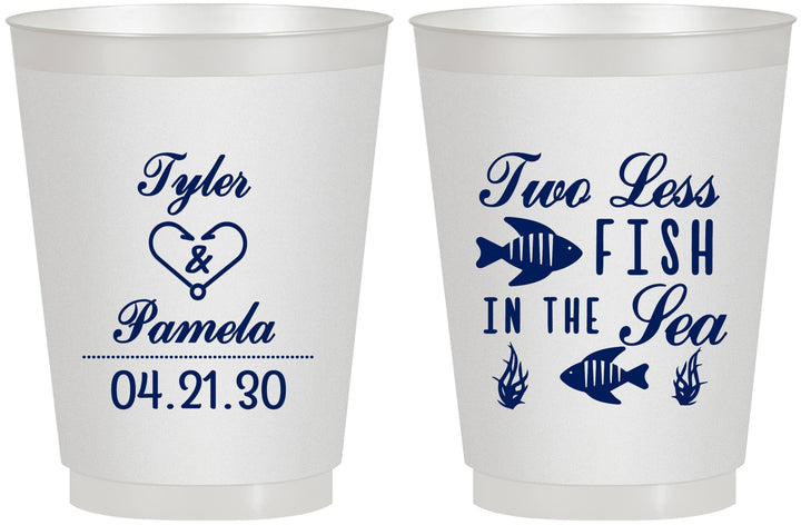 Personalized Wedding 16 oz Frosted Cups - Two Less Fish In The Sea | 270