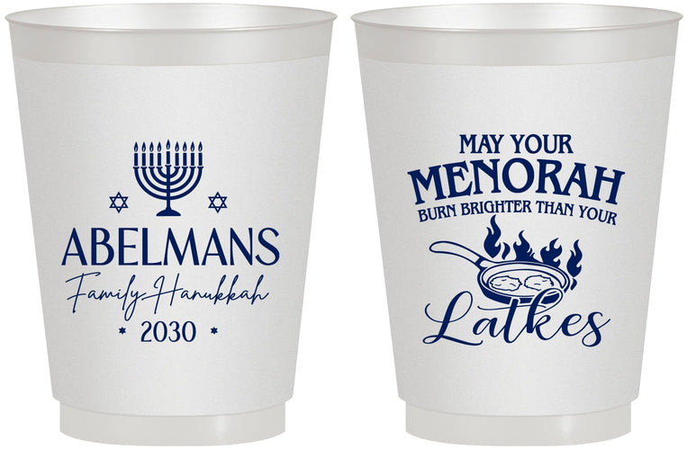 Personalized Hanukkah 16 oz Frosted Cups - Menorah Latkes | 270019