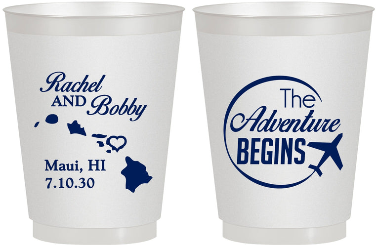 Personalized Wedding 16 oz Frosted Cups - The Adventure Begins | 278