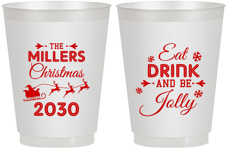 Personalized Christmas 16 oz Frosted Cups - Eat Drink And Be Jolly | 280010
