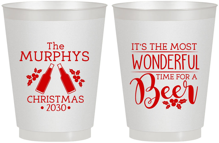 Personalized Christmas 16 oz Frosted Cups - Wonderful Time For A Beer | 280012