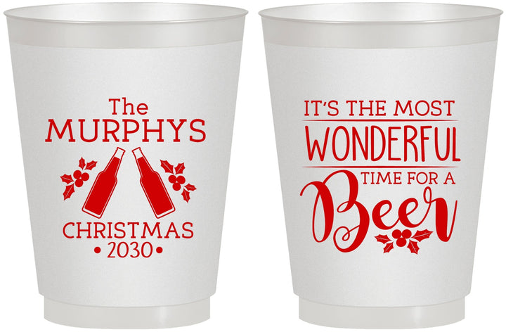 Personalized Christmas 16 oz Frosted Cups - Wonderful Time For A Beer | 280012