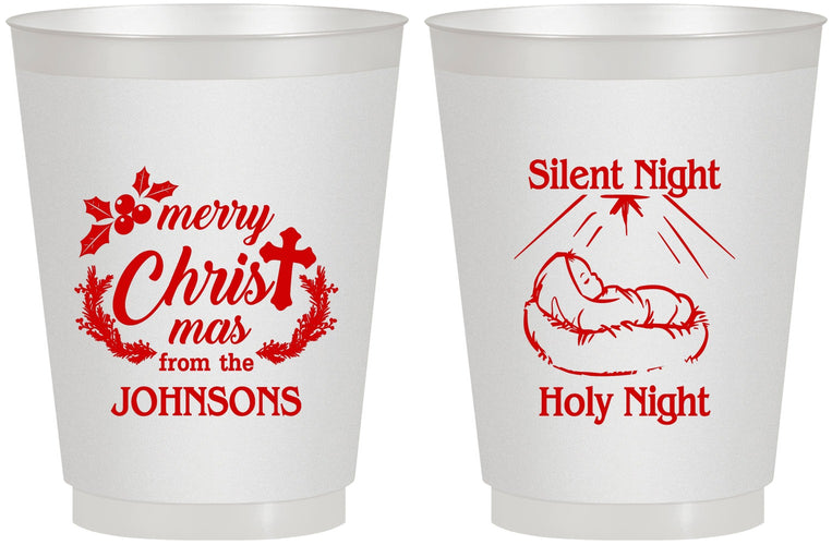 Personalized Christmas 16 oz Frosted Cups - Silent Night Holy Night | 280018