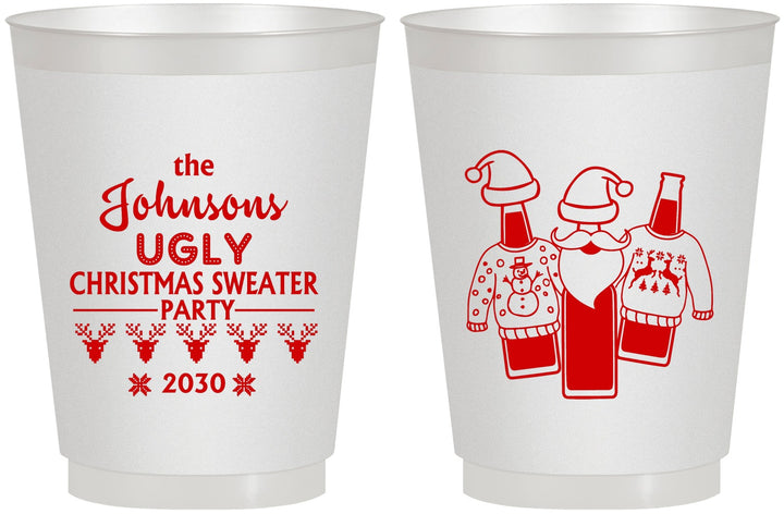 Personalized Christmas 16 oz Frosted Cups - Ugly Sweater | 280022