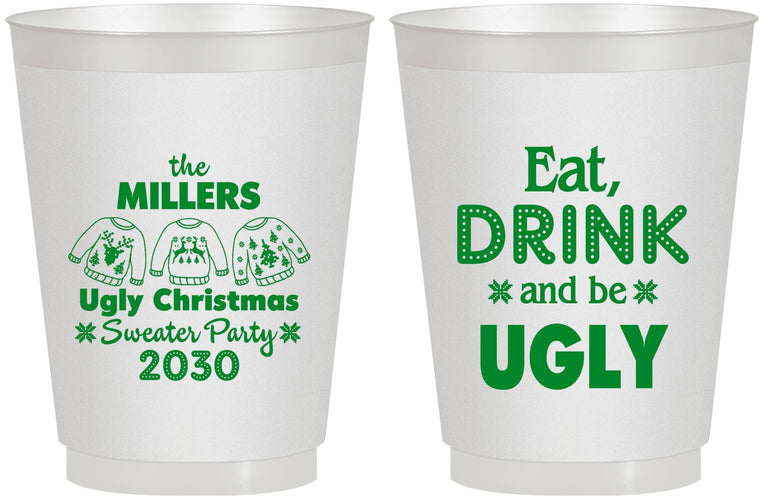 Personalized Christmas 16 oz Frosted Cups - Ugly Sweater | 280023