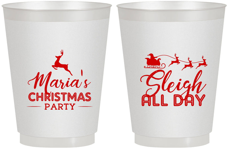 Personalized Christmas 16 oz Frosted Cups - Sleigh All Day | 280030