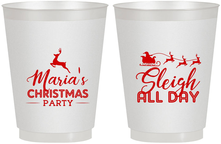 Personalized Christmas 16 oz Frosted Cups - Sleigh All Day | 280030