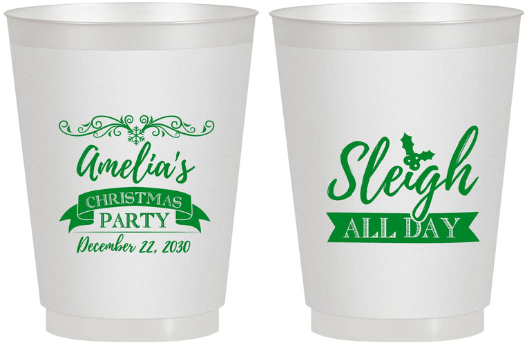 Personalized Christmas 16 oz Frosted Cups - Sleigh All Day | 280031