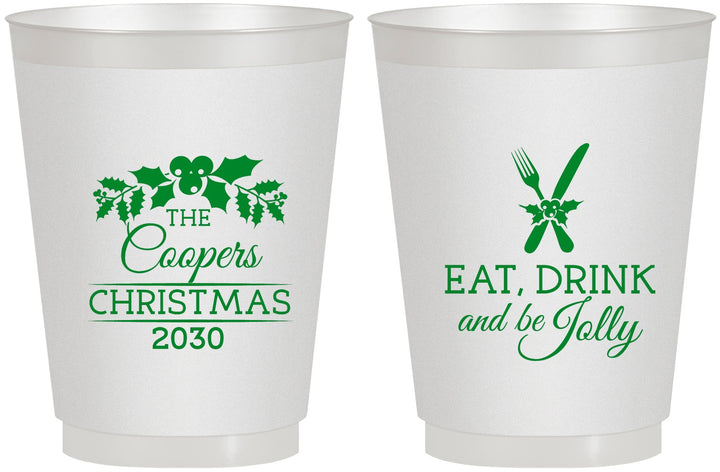 Personalized Christmas 16 oz Frosted Cups - Eat Drink And Be Jolly | 280033