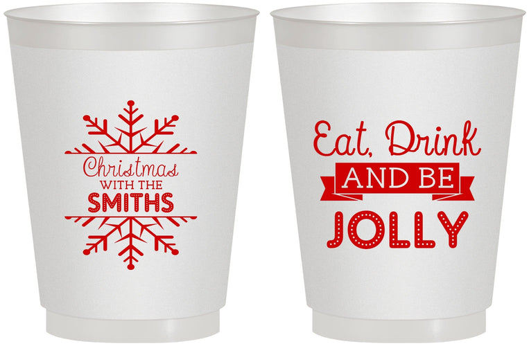 Personalized Christmas 16 oz Frosted Cups - Eat Drink Jolly | 280040