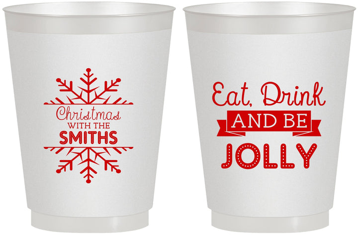 Personalized Christmas 16 oz Frosted Cups - Eat Drink Jolly | 280040