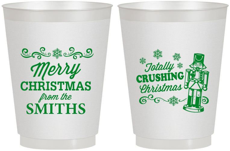 Personalized Christmas 16 oz Frosted Cups - Snowflakes | 280053