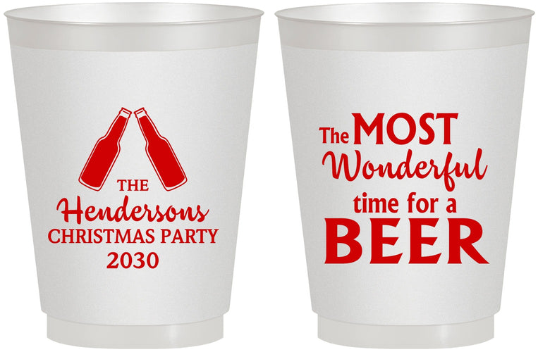 Personalized Christmas 16 oz Frosted Cups - Wonderful Time For A Beer | 280064