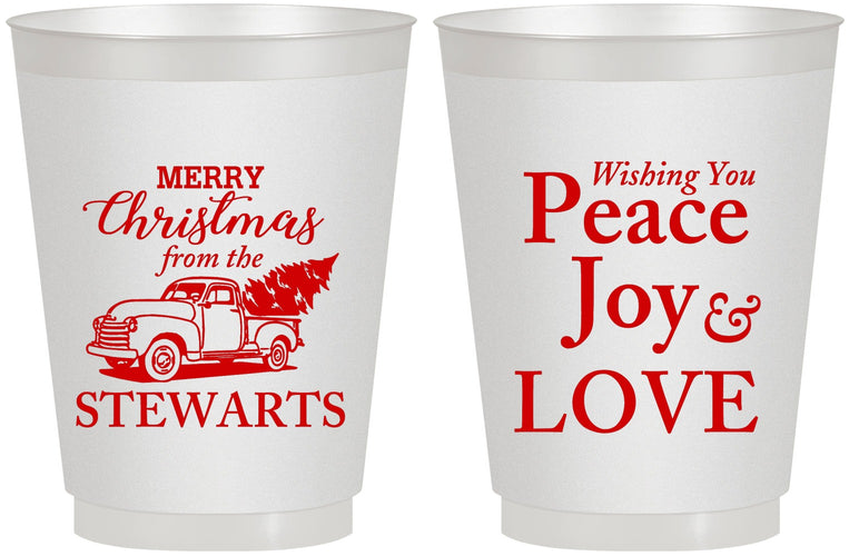 Personalized Christmas 16 oz Frosted Cups - Peace Joy Love | 280070