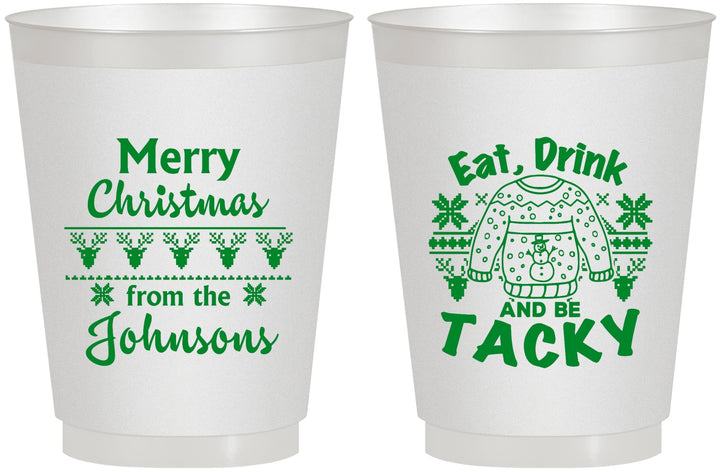 Personalized Christmas 16 oz Frosted Cups - Eat Drink Tacky | 280081