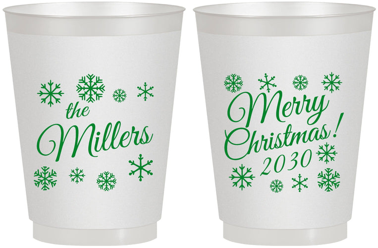 Personalized Christmas 16 oz Frosted Cups - Snowflakes | 280089