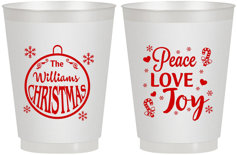 Personalized Christmas 16 oz Frosted Cups - Peace Joy Love | 280094