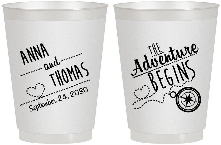 Personalized Wedding 16 oz Frosted Cups - The Adventure Begins | 284