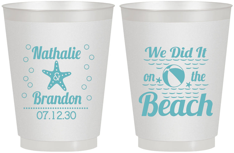 Personalized Wedding 16 oz Frosted Cups - We Did It On The Beach | 287