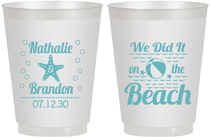 Personalized Wedding 16 oz Frosted Cups - We Did It On The Beach | 287