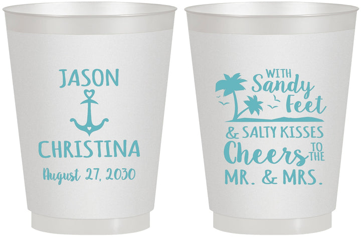 Personalized Wedding 16 oz Frosted Cups - Sandy Feet Salty Kisses | 290