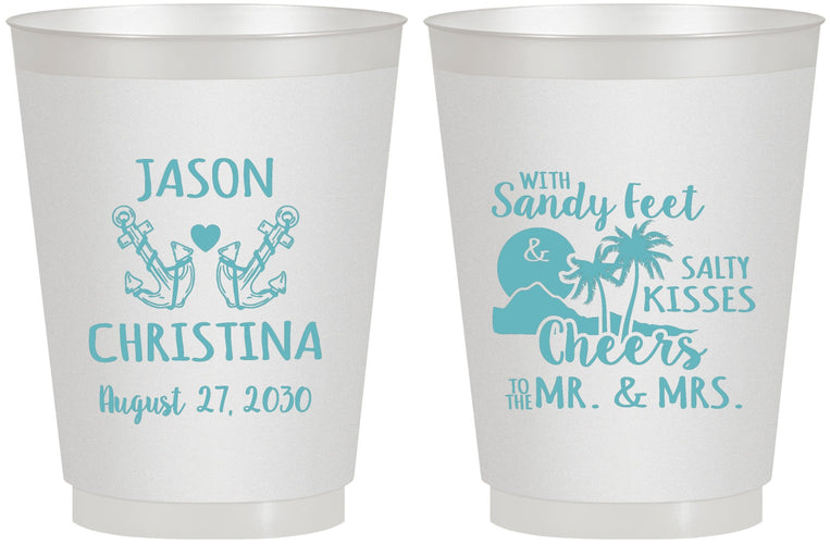Personalized Wedding 16 oz Frosted Cups - Sandy Feet Salty Kisses | 291