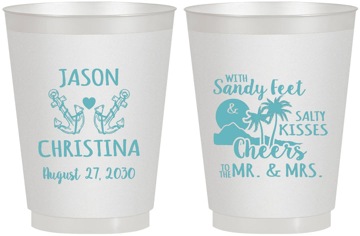 Personalized Wedding 16 oz Frosted Cups - Sandy Feet Salty Kisses | 291