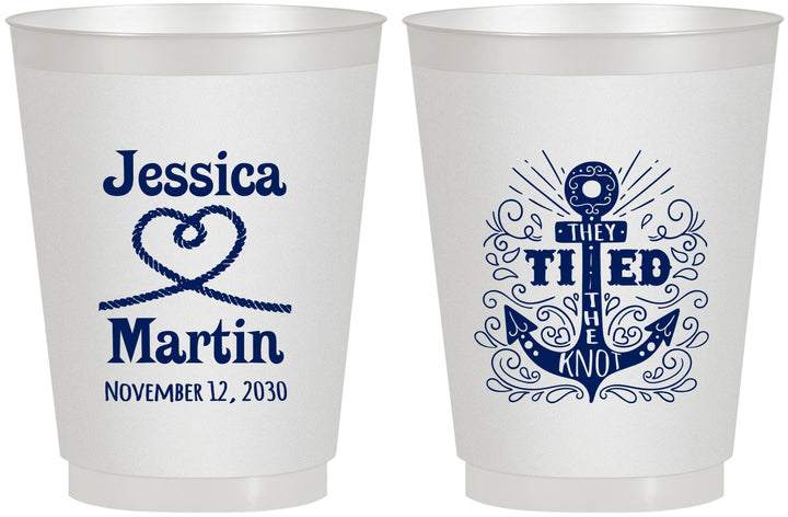 Personalized Wedding 16 oz Frosted Cups - They Tied The Knot Nautical | 293