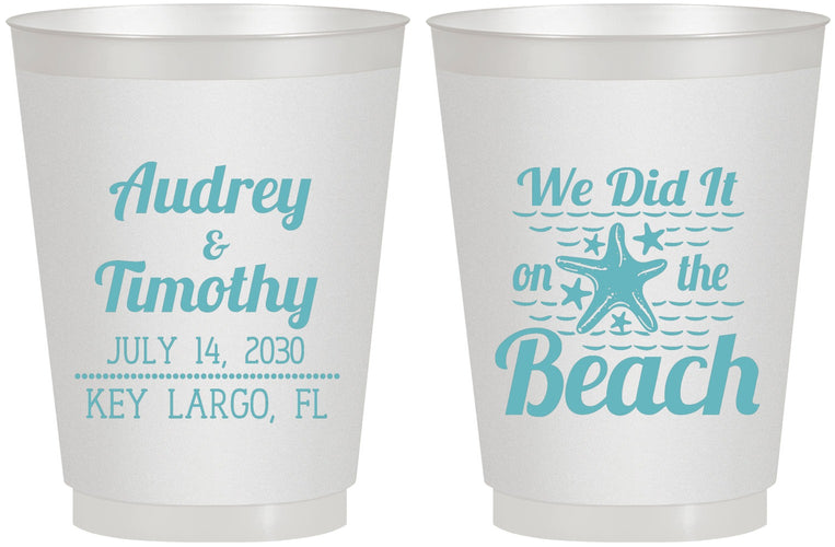 Personalized Wedding 16 oz Frosted Cups - We Did It On The Beach | 294