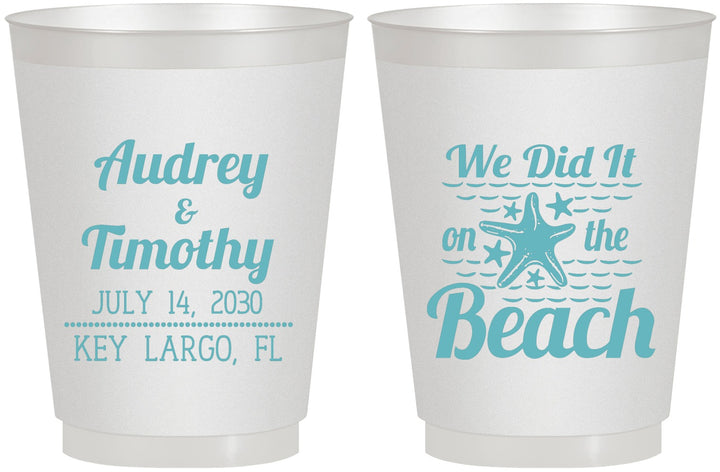 Personalized Wedding 16 oz Frosted Cups - We Did It On The Beach | 294