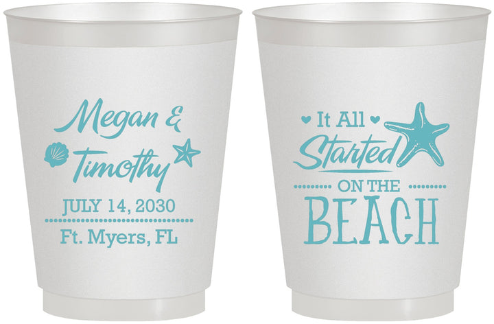 Personalized Wedding 16 oz Frosted Cups - Started On The Beach | 295
