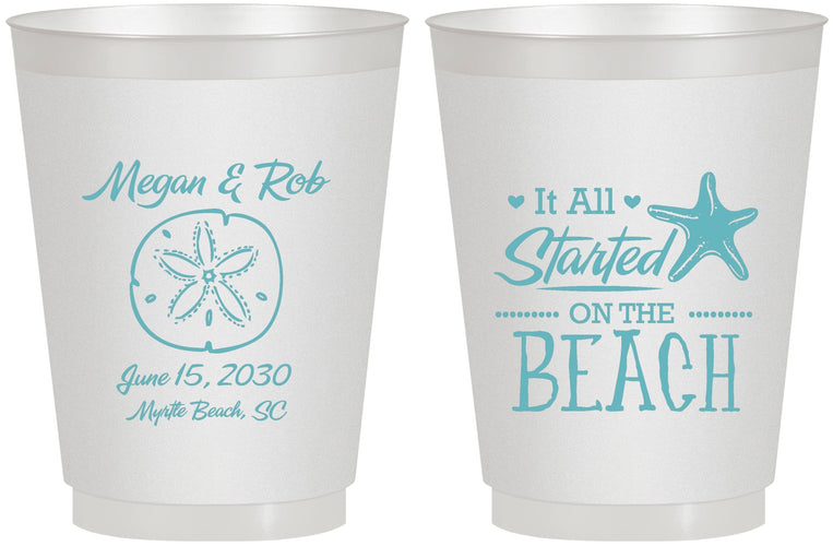 Personalized Wedding 16 oz Frosted Cups - Started On The Beach | 298