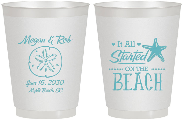 Personalized Wedding 16 oz Frosted Cups - Started On The Beach | 298