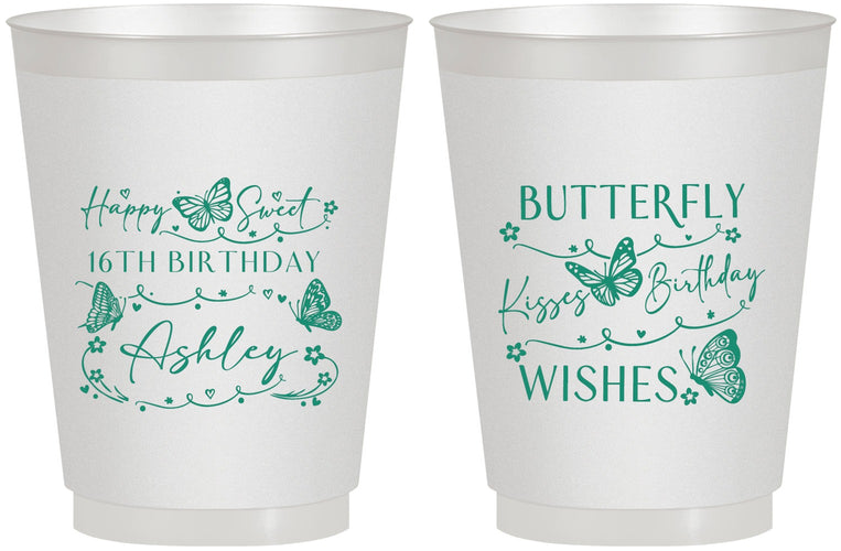 Personalized 16th Birthday 16 oz Frosted Cups - Butterfly Wishes | 300001