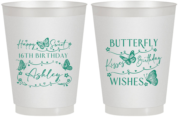 Personalized 16th Birthday 16 oz Frosted Cups - Butterfly Wishes | 300001