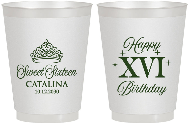 Personalized 16th Birthday 16 oz Frosted Cups - Tiara | 300002