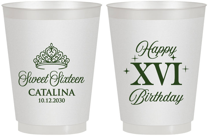 Personalized 16th Birthday 16 oz Frosted Cups - Tiara | 300002
