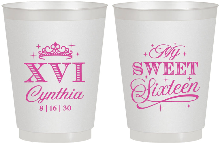 Personalized 16th Birthday 16 oz Frosted Cups - Tiara | 300003