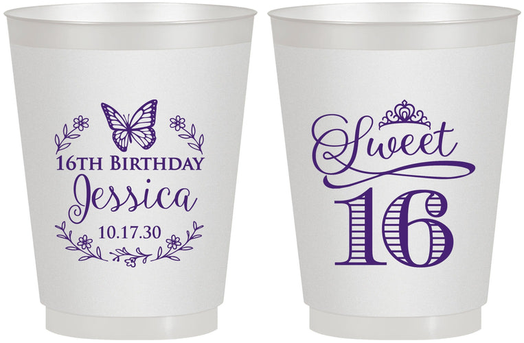 Personalized 16th Birthday 16 oz Frosted Cups - Butterfly | 300005
