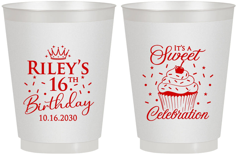 Personalized 16th Birthday 16 oz Frosted Cups - Cupcake | 300006
