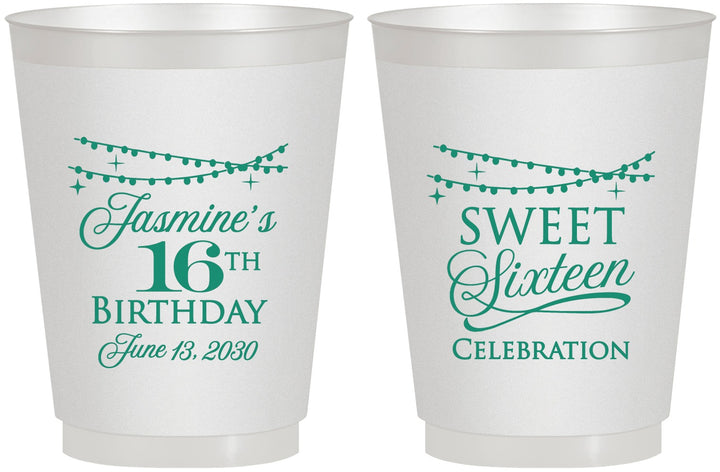Personalized 16th Birthday 16 oz Frosted Cups - String Lights | 300009