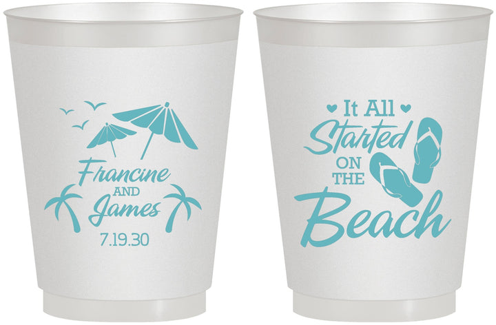 Personalized Wedding 16 oz Frosted Cups - Started On The Beach | 310