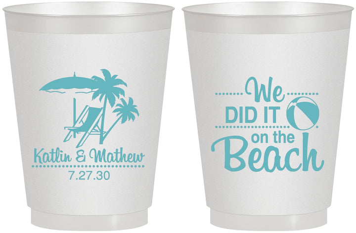 Personalized Wedding 16 oz Frosted Cups - We Did It On The Beach | 317