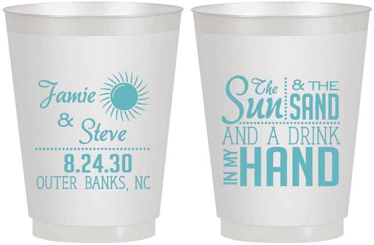 Personalized Wedding 16 oz Frosted Cups - Sun Sand Drink In My Hand | 319