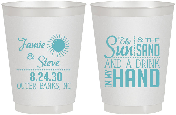 Personalized Wedding 16 oz Frosted Cups - Sun Sand Drink In My Hand | 319
