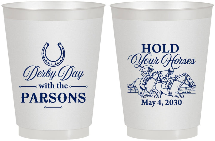 Personalized Derby Day 16 oz Frosted Cups - Hold Your Horses | 320008