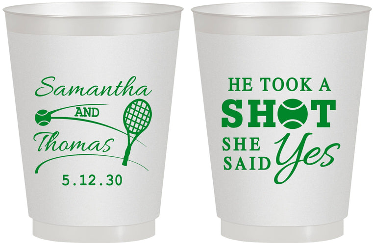 Personalized Wedding 16 oz Frosted Cups - Took A Shot Tennis | 321