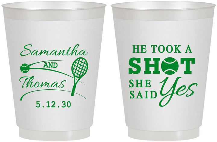 Personalized Wedding 16 oz Frosted Cups - Took A Shot Tennis | 321
