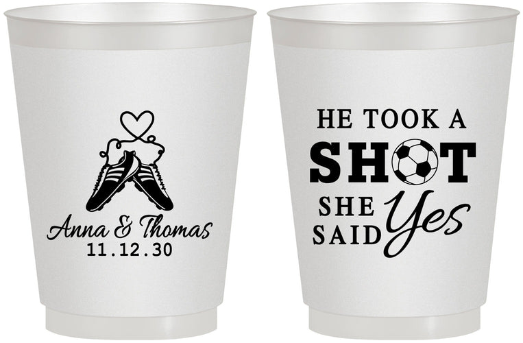 Personalized Wedding 16 oz Frosted Cups - Took A Shot Soccer | 322