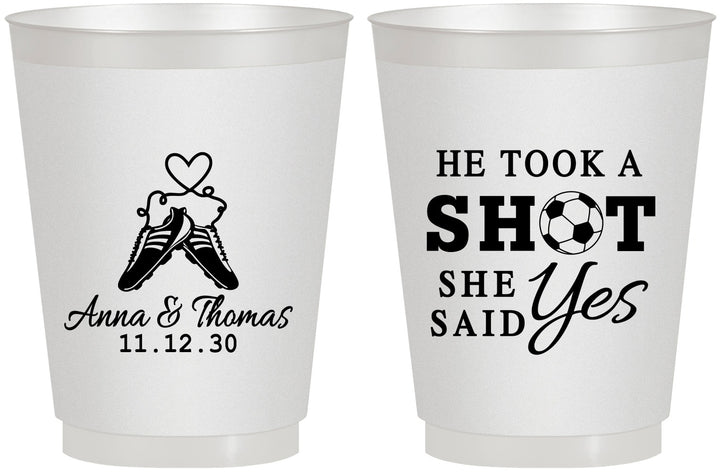 Personalized Wedding 16 oz Frosted Cups - Took A Shot Soccer | 322